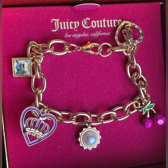 Juicy Couture Bracelet,Juicy Couture Gold Bracelet with Purple and Pink Charms - Picture 6 of 8
